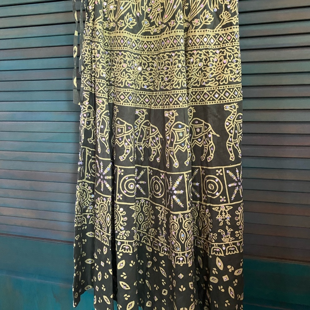 Bohemian Green and Cream Patterned Skirt